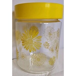 Vintage Pyrex Corning Glass Yellow Daisy Jar Canister MCM Deco Groovy Flower